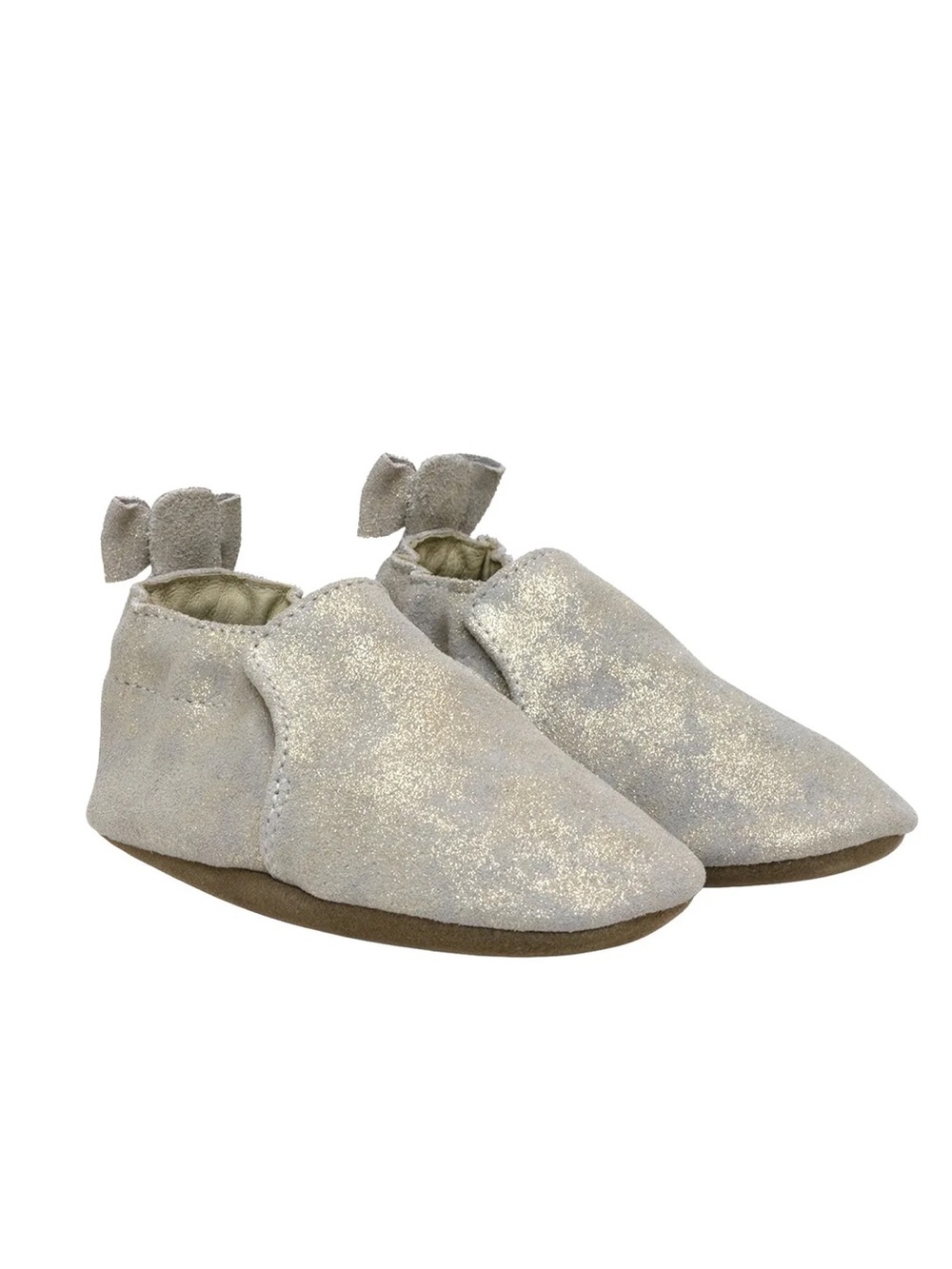 Robeez Infant Girls Soft Soles Pretty Pearl Gold Bow Back Shoes Size 12-18